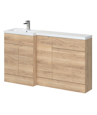 Hudson Reed Fusion Floor Standing Left Hand Combination, Stylish Bathroom Storage Unit, Bleached Oak, 1500mm