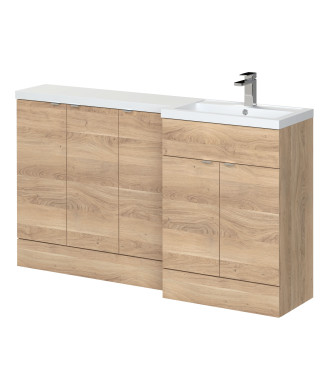 Hudson Reed Fusion Floor Standing Right Hand Combination, Stylish Bathroom Storage Unit, Bleached Oak, 1500mm