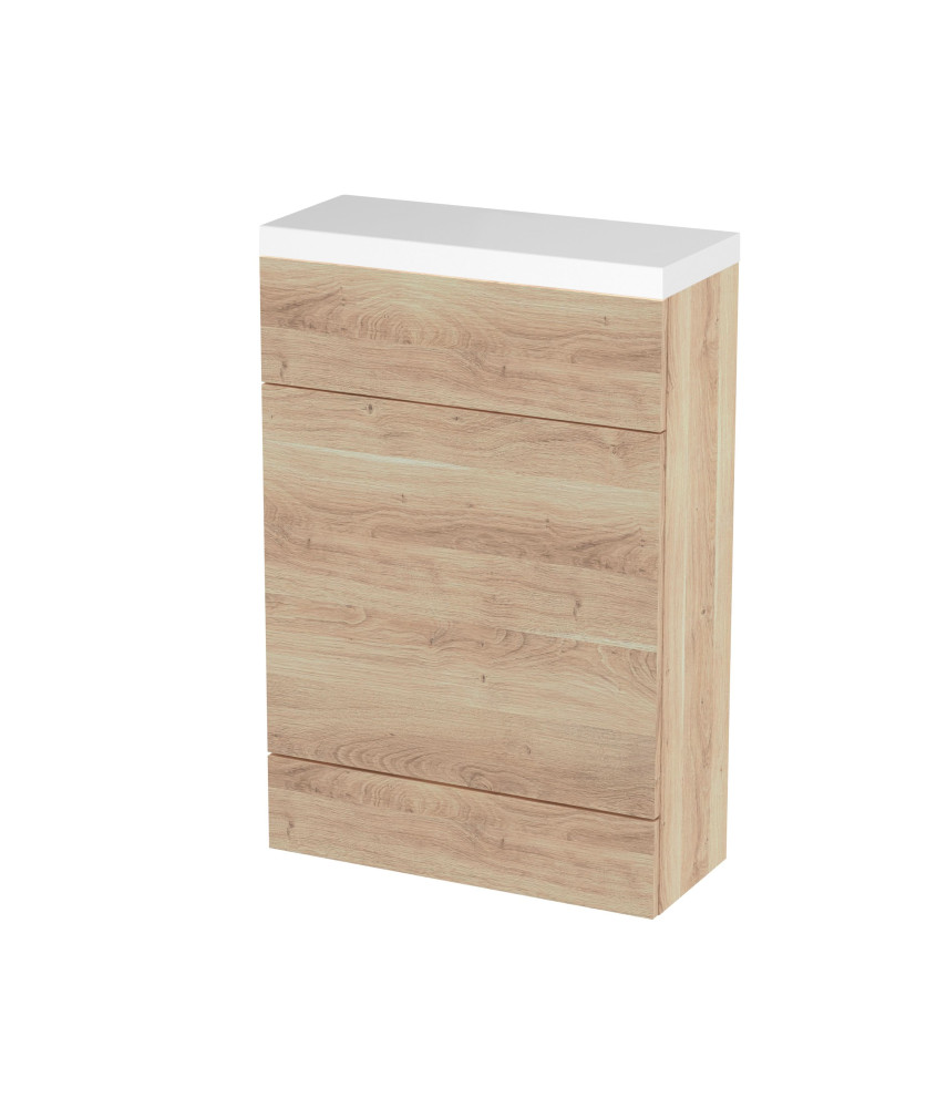 Hudson Reed Fusion Floor Standing Compact WC Unit & Polymarble Top, Stylish Bathroom Storage Unit, Bleached Oak, 600mm