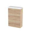 Hudson Reed Fusion Floor Standing Compact WC Unit & Polymarble Top, Stylish Bathroom Storage Unit, Bleached Oak, 600mm