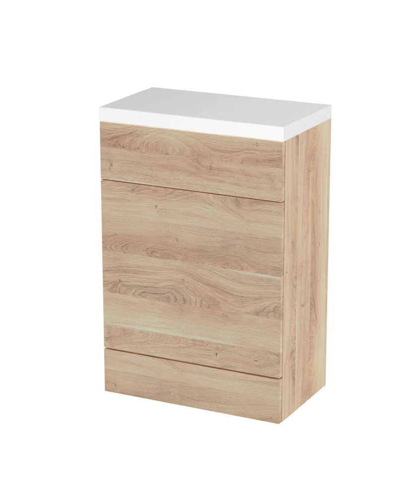 Hudson Reed Fusion Floor Standing WC Unit & Polymarble Top, Stylish Bathroom Storage Unit, Bleached Oak, 600mm