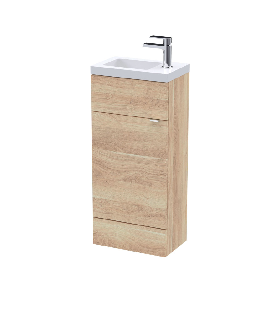 Hudson Reed Fusion Floor Standing Compact Vanity Unit & Basin, Stylish Vanity Unit with Basin, Bleached Oak, 400mm
