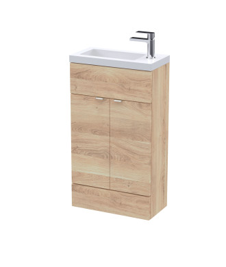 Hudson Reed Fusion Floor Standing Compact Vanity Unit & Basin, Stylish Vanity Unit with Basin, Bleached Oak, 500mm