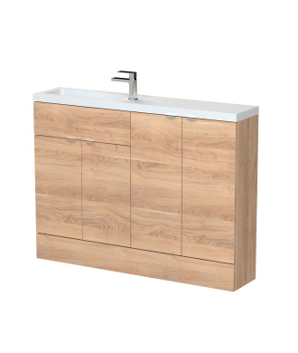 Hudson Reed Fusion Floor Standing Compact Vanity Unit & Basin Combination, Stylish Vanity Unit with Basin, Bleached Oak, 1200mm