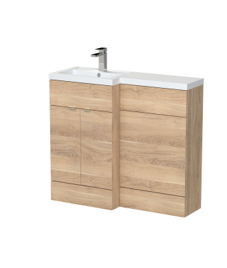 Hudson Reed Fusion Floor Standing Stylish Vanity Unit with Basin, Left Hand Combination, Bleached Oak, 1000mm