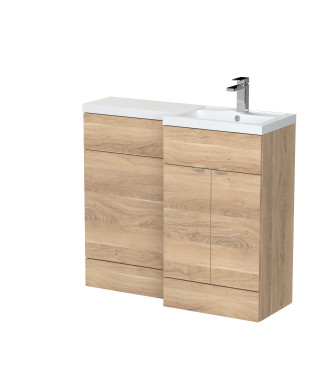 Hudson Reed Fusion Floor Standing Stylish Vanity Unit with Basin, Right Hand Combination, Bleached Oak, 1000mm