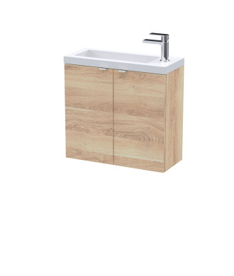 Hudson Reed Fusion Wall Hung 2-Door Vanity Unit & Basin, Vanity Unit with Basin, Bleached Oak, 600mm