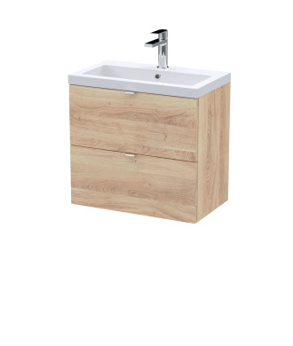 Hudson Reed Fusion Wall Hung 2-Drawer Vanity Unit & Polymarble Basin, Vanity Unit with Basin, Bleached Oak, 600mm