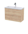 Hudson Reed Fusion Wall Hung 2-Drawer Vanity Unit & Polymarble Basin, Vanity Unit with Basin, Bleached Oak, 800mm