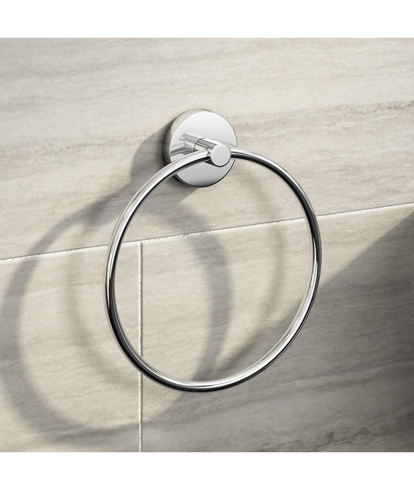 iBathUK Harrow Modern Chrome Towel Ring Holder, Wall Mounted, Round Bathroom Accessory