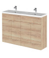 Hudson Reed Fusion Floor Standing 4-Door Vanity & Double polymarble Basin, Vanity Unit with Basin, Bleached Oak, 1200mm