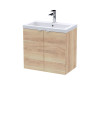 Hudson Reed Fusion Wall Hung 2-Door Vanity Unit & Polymarble Basin, Vanity Unit with Basin, Bleached Oak, 600mm