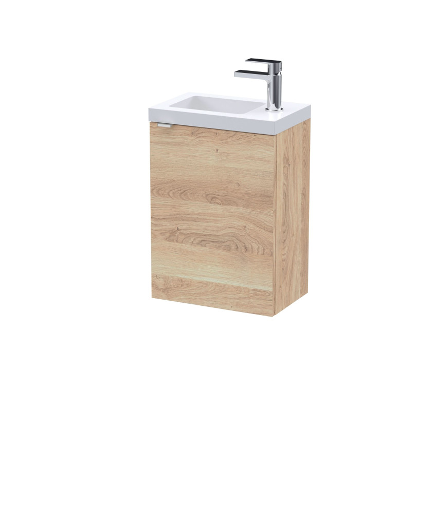 Hudson Reed Fusion Wall Hung 1-Door Vanity Unit & Basin, Vanity Unit with Basin, Bleached Oak, 400mm