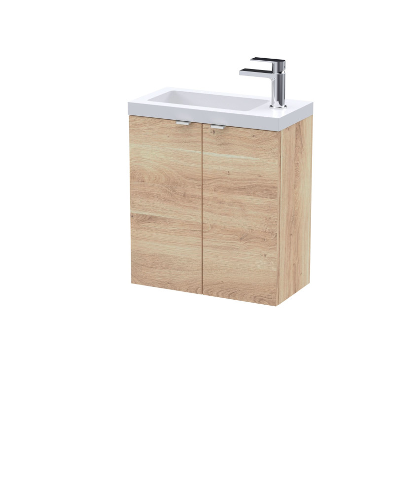 Hudson Reed Fusion Wall Hung 2-Door Vanity Unit & Basin, Vanity Unit with Basin, Bleached Oak, 500mm