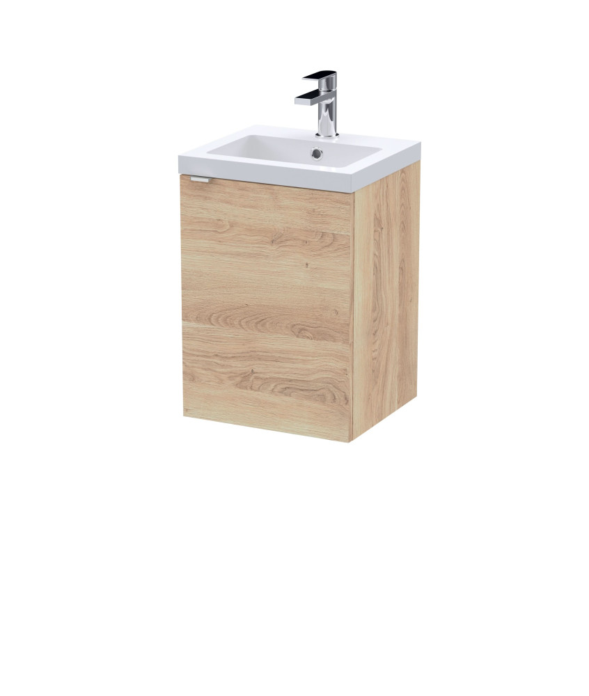 Hudson Reed Fusion Wall Hung 1-Door Vanity Unit & Basin, Vanity Unit with Basin, Bleached Oak, 400mm