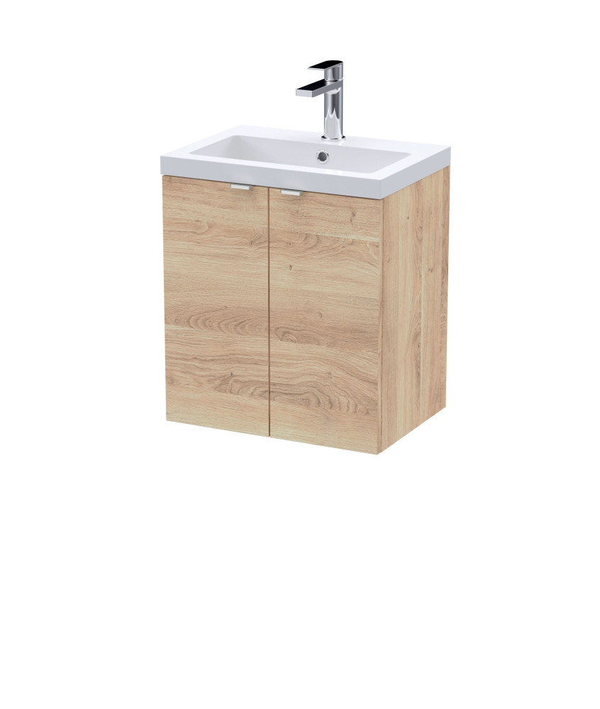 Hudson Reed Fusion Wall Hung 2-Door Vanity Unit & Basin, Vanity Unit with Basin, Bleached Oak, 500mm