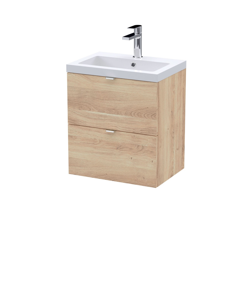 Hudson Reed Fusion Wall Hung 2-Drawer Vanity Unit & Basin, Vanity Unit with Basin, Bleached Oak, 500mm