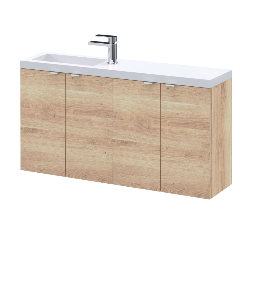 Hudson Reed Fusion Floor Standing Combination Vanity Compact, Bathroom Storage Unit, Bleached Oak, 1000mm