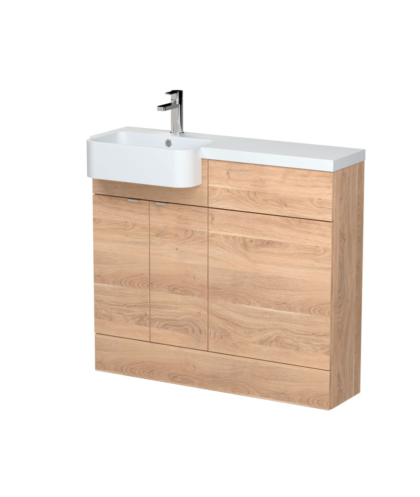 Hudson Reed Fusion Floor Standing Combination Vanity Unit & Left Hand Semi Recessed Basin, Sink Vanity Unit, Bleached Oak, 10...