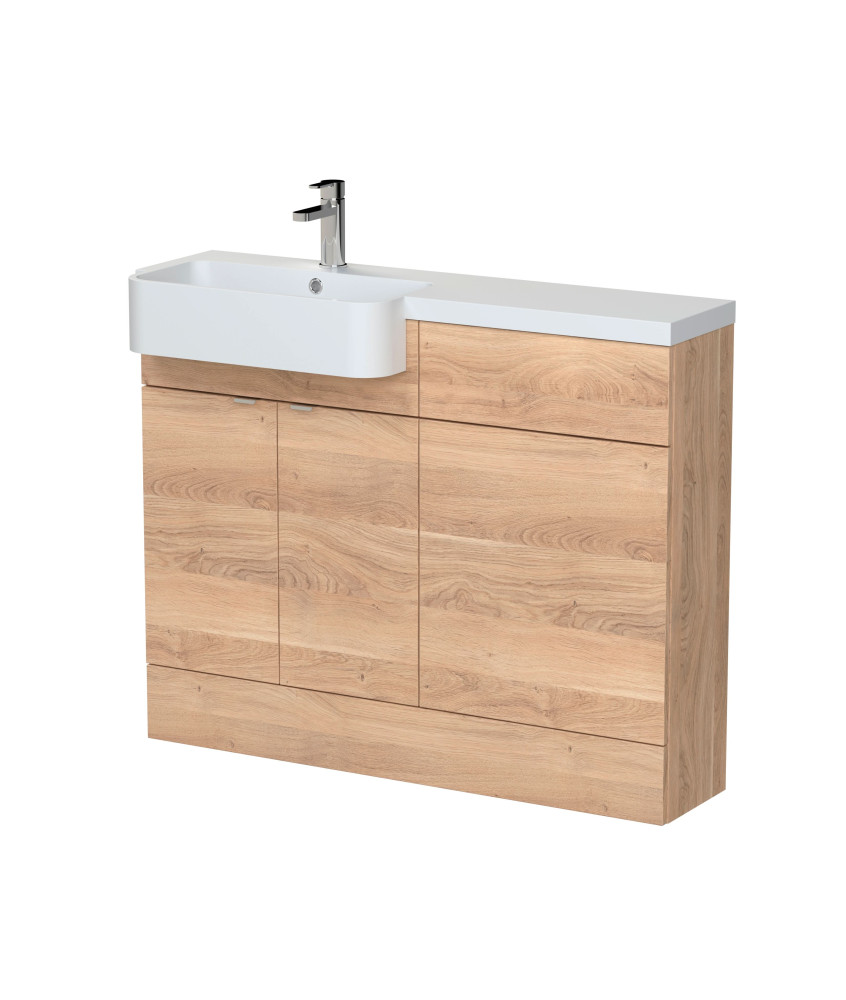 Hudson Reed Fusion Floor Standing Combination Vanity Unit & Left Hand Semi Recessed Basin, Sink Vanity Unit, Bleached Oak, 11...
