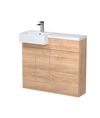 Hudson Reed Fusion Floor Standing Combination Vanity Unit & Left Hand Semi Recessed Basin, Sink Vanity Unit, Bleached Oak, 10...