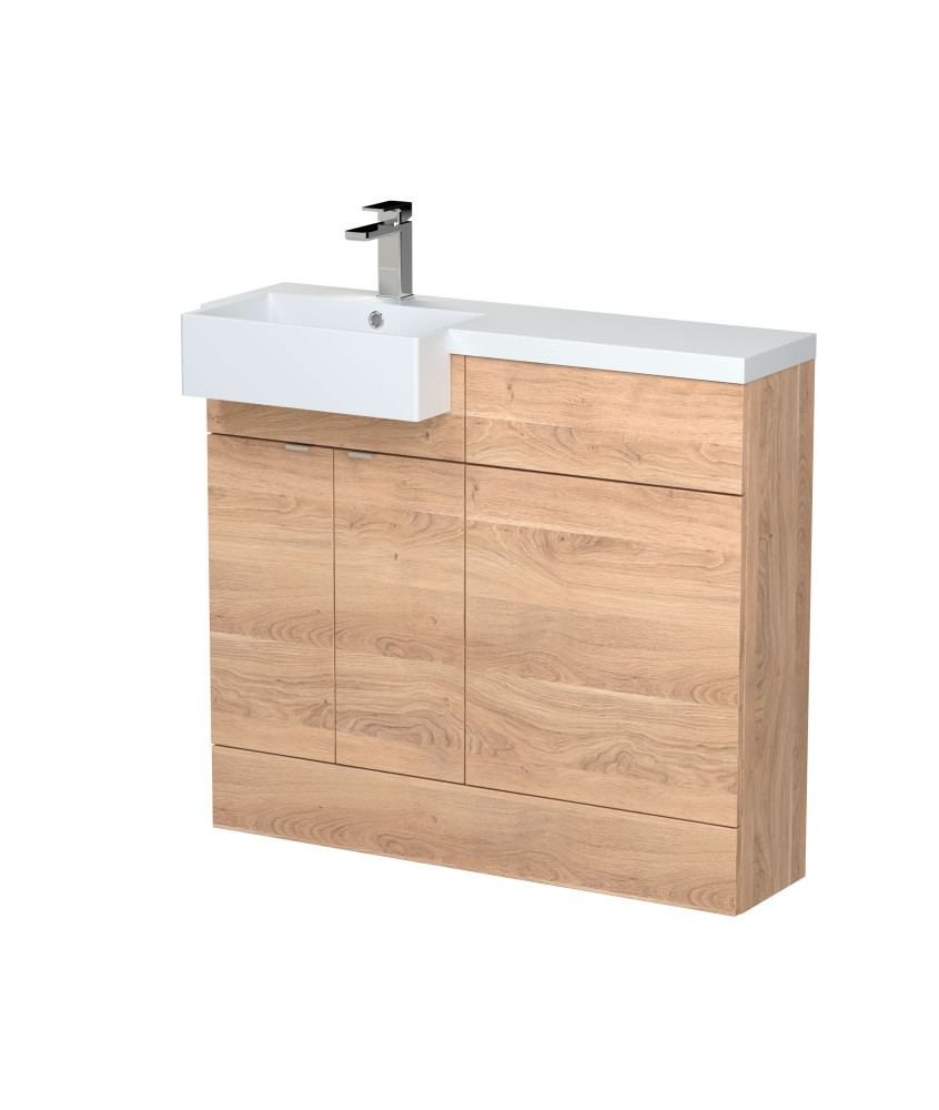 Hudson Reed Fusion Floor Standing Combination Vanity Unit & Left Hand Semi Recessed Basin, Sink Vanity Unit, Bleached Oak, 10...