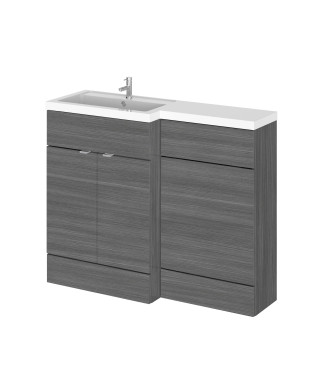 Hudson Reed Fusion Floor Standing 2 Door Vanity Basin & WC Left Hand Combination, Sink Vanity Unit, Anthracite Woodgrain, 1100mm