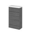 Hudson Reed Fusion Floor Standing WC Unit & Polymarble Top Compact, Bathroom Storage Unit, Anthracite Woodgrain, 500mm