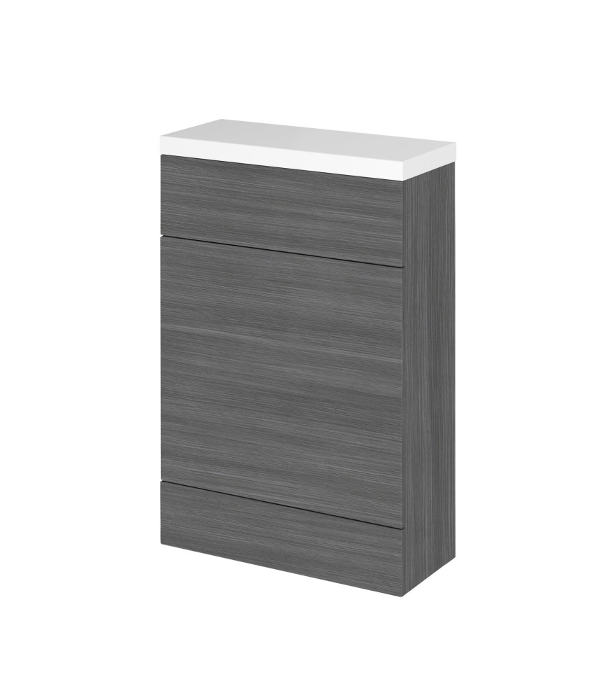 Hudson Reed Fusion Floor Standing WC Unit & Polymarble Top Compact, Bathroom Storage Unit, Anthracite Woodgrain, 600mm