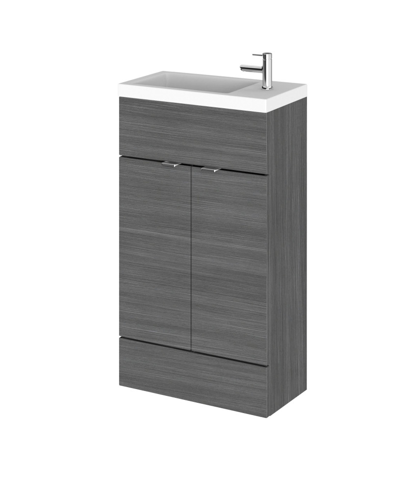 Hudson Reed Fusion Floor Standing 2 Door Vanity Unit & Compact Polymarble Basin, Sink Vanity Unit, Anthracite Woodgrain, 500mm