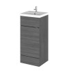 Hudson Reed Fusion Floor Standing 1 Door Vanity Unit & Polymarble Basin, Sink Vanity Unit, Anthracite Woodgrain, 400mm