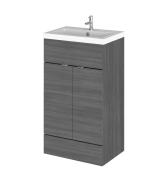 Hudson Reed Fusion Floor Standing 2 Door Vanity Unit & Polymarble Basin, Sink Vanity Unit, Anthracite Woodgrain, 500mm