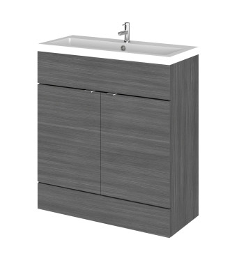 Hudson Reed Fusion Floor Standing 2 Door Vanity Unit & Polymarble Basin, Sink Vanity Unit, Anthracite Woodgrain, 800mm