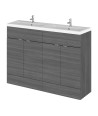 Hudson Reed Fusion Floor Standing 4 Drawer Vanity Unit & Twin Ceramic Basin, Sink Vanity Unit, Anthracite Woodgrain, 1200mm