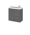 Hudson Reed Fusion Wall Hung 2 Door Vanity Unit & Compact Polymarble Basin, Sink Vanity Unit, Anthracite Woodgrain, 500mm