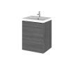 Hudson Reed Fusion Wall Hung 1 Door Vanity Unit & Polymarble Basin, Sink Vanity Unit, Anthracite Woodgrain, 400mm
