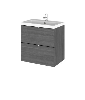Hudson Reed Fusion Wall Hung 2 Drawer Vanity Unit & Polymarble Basin, Sink Vanity Unit, Anthracite Woodgrain, 500mm