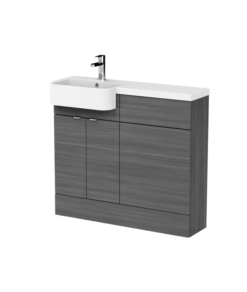 Hudson Reed Fusion Floor Standing 2 Door Vanity Unit & WC, Left Hand Semi Recessed Basin Combination, Sink Vanity Unit, Anthr...