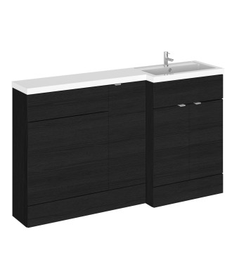 Hudson Reed Fusion Floor Standing 3 Door Vanity Basin & WC Right Hand Combination, Sink Vanity Unit, Charcoal Black, 1500mm
