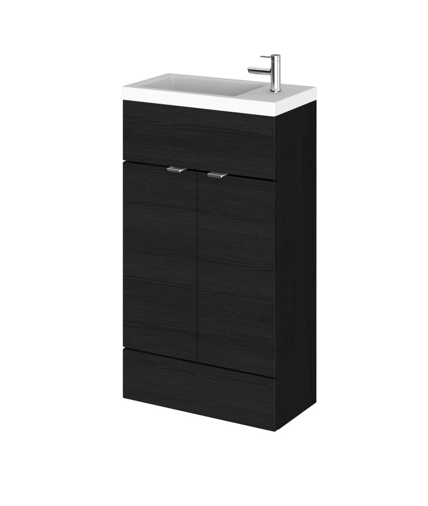 Hudson Reed Fusion Floor Standing 2 Door Vanity Unit & Polymarble Basin Compact, Sink Vanity Unit, Charcoal Black, 500mm
