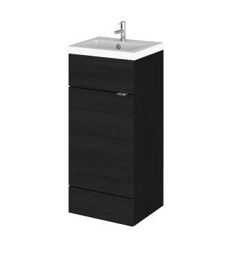 Hudson Reed Fusion Floor Standing 1 Door Vanity Unit & Polymarble Basin, Sink Vanity Unit, Charcoal Black, 400mm