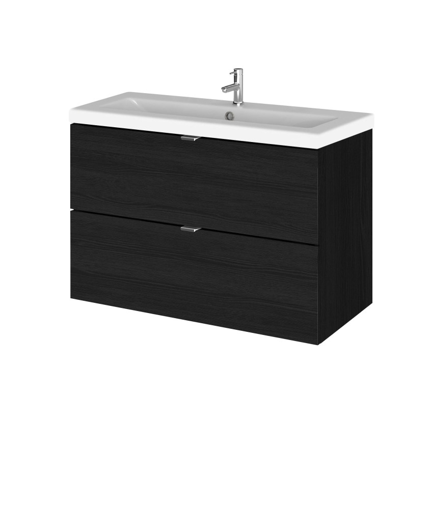 Hudson Reed Fusion Wall Hung 2 Drawer Vanity Unit & Ceramic Basin, Sink Vanity Unit, Charcoal Black, 800mm