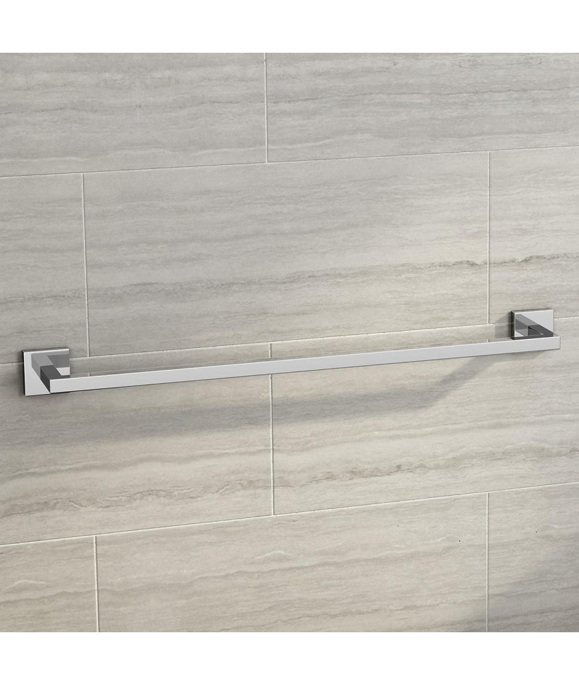 iBathUK Epsom Modern Chrome Towel Rail Bar, Wall Mounted, Square Bathroom Accessory