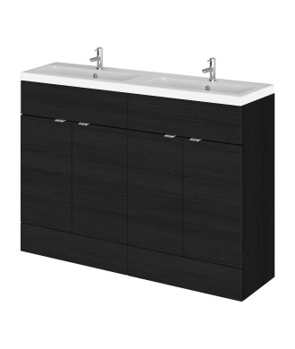 Hudson Reed Fusion Floor Standing 4 Drawer Vanity Unit & Twin Ceramic Basin, Sink Vanity Unit, Charcoal Black, 1200mm
