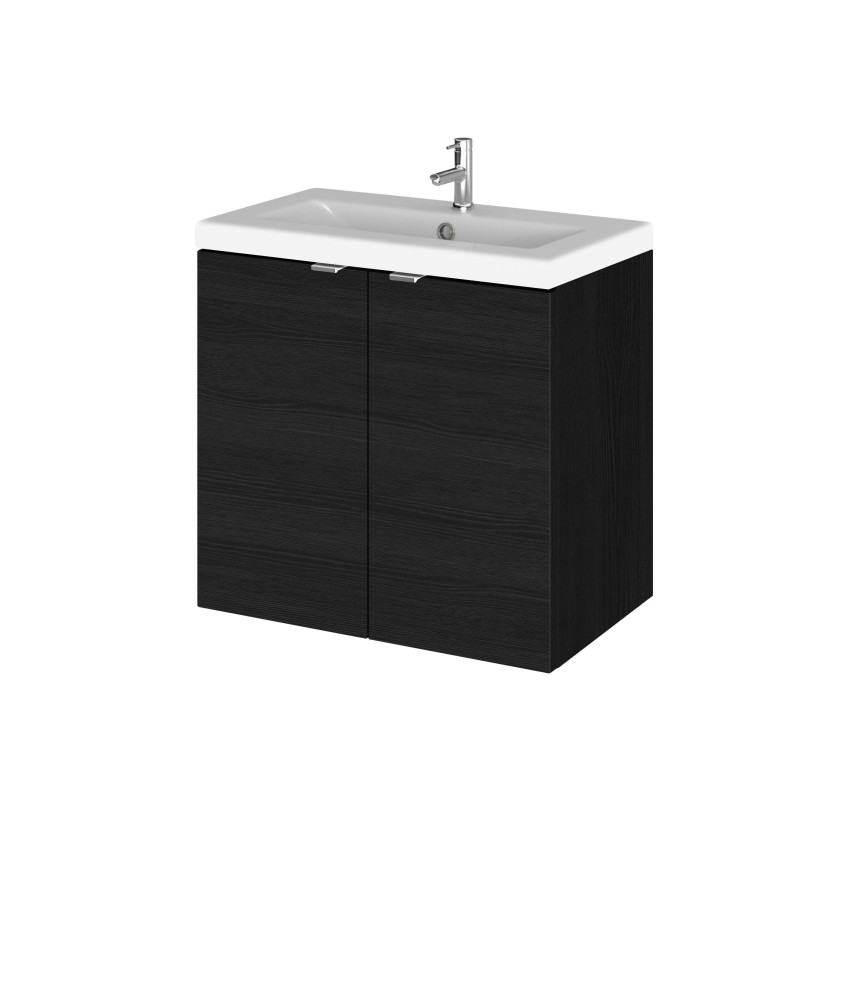 Hudson Reed Fusion Wall Hung 2 Door Vanity Unit & Ceramic Basin, Sink Vanity Unit, Charcoal Black, 600mm