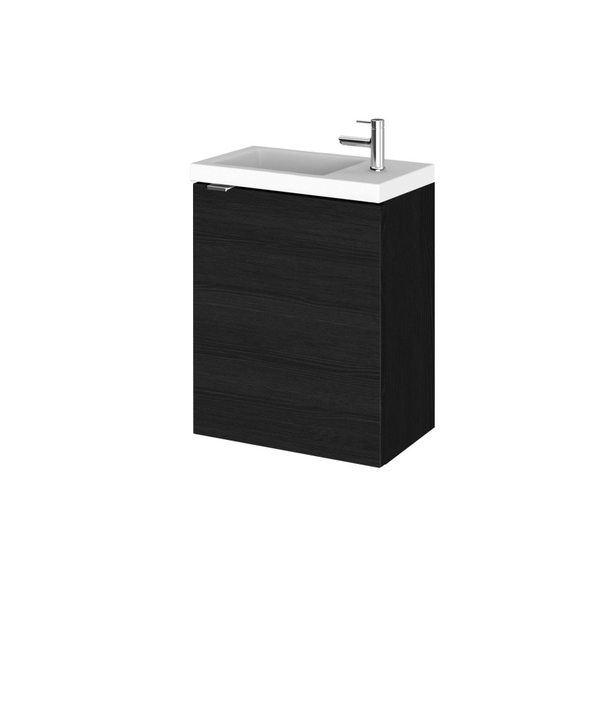 Hudson Reed Fusion Wall Hung 1 Door Vanity Unit & Polymarble Basin Compact, Sink Vanity Unit, Charcoal Black, 400mm