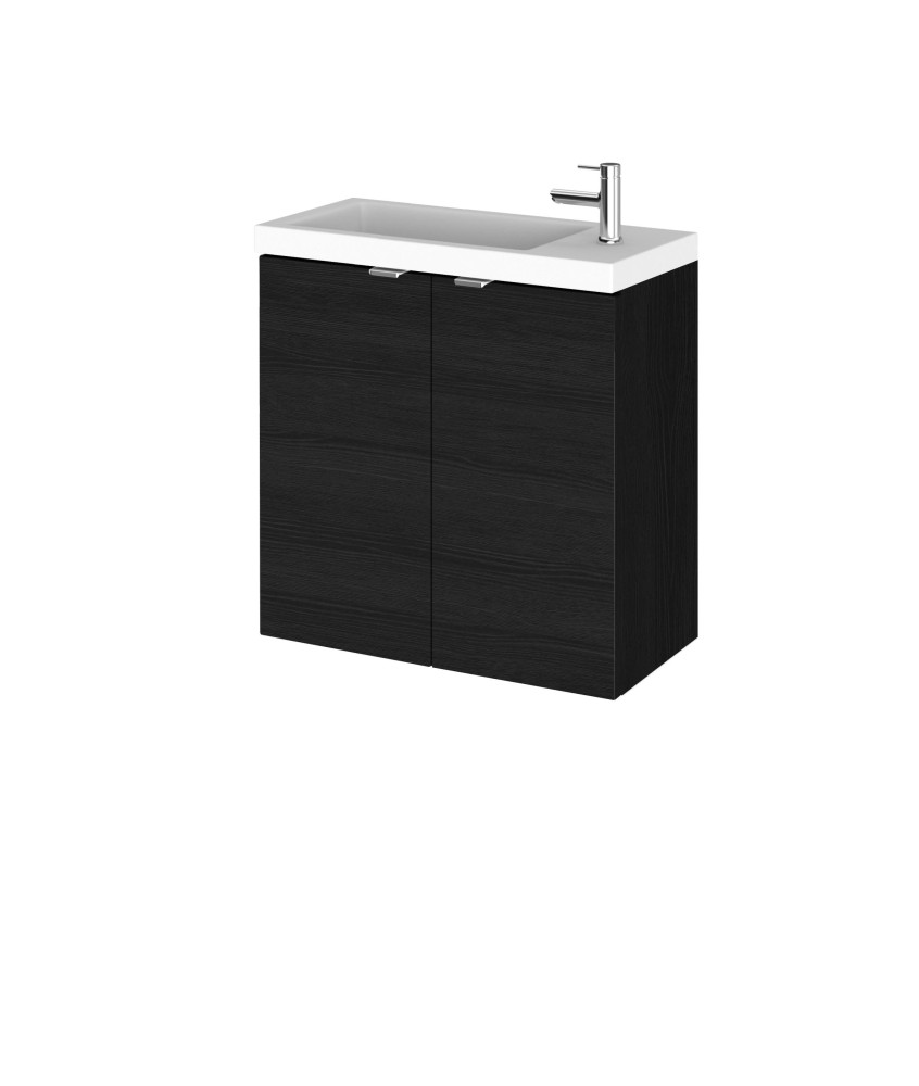 Hudson Reed Fusion Wall Hung 2 Door Vanity Unit & Polymarble Basin Compact, Sink Vanity Unit, Charcoal Black, 500mm