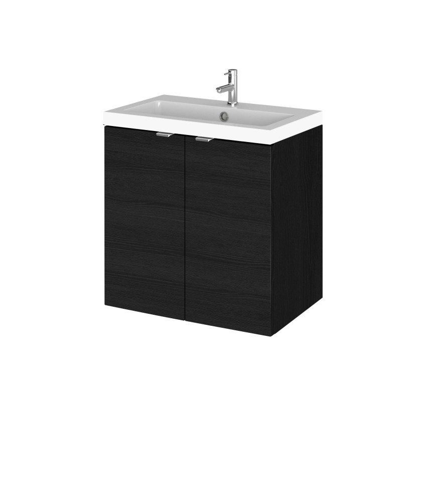 Hudson Reed Fusion Wall Hung 2 Door Vanity Unit & Polymarble Basin, Sink Vanity Unit, Charcoal Black, 500mm