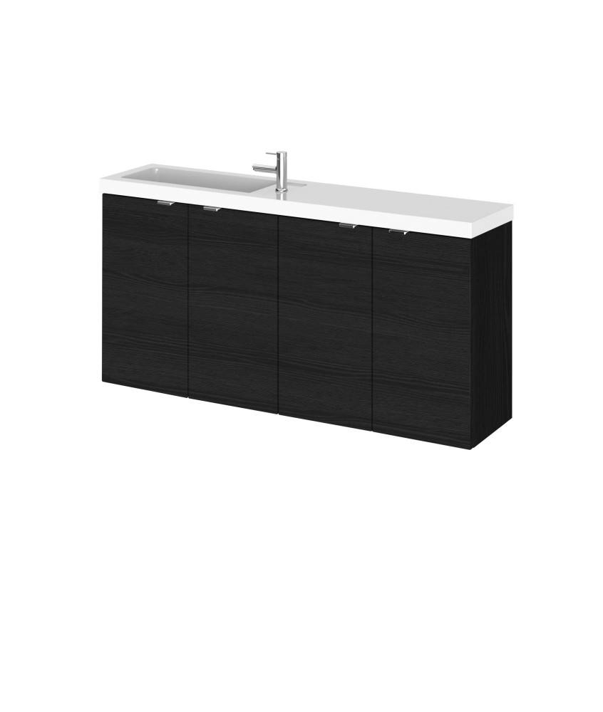 Hudson Reed Fusion Wall Hung 4 Door Vanity Unit & Polymarble Basin Compact, Stylish Sink Vanity Unit, Charcoal Black, 1000mm