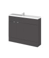 Hudson Reed Fusion Floor Standing 2 Door Vanity Basin & WC Combination Compact, Sink Vanity Unit, Gloss Grey, 1100mm